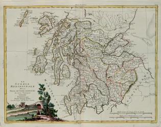 Det sydlige Skotland opdelt i dets amter, gravering af G. Zuliani hentet fra Tome I af "Newest Atlas" udgivet i Venedig i 1779 af Antonio Zatta, Privat Samling