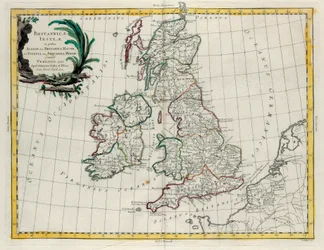 De britiske øer, hvori findes Albion eller Greater Britain og Ivernia eller Lesser Britain, gravering af G. Zuliani taget fra Tome I of the Newest Atlas udgivet i Venedig i 1785 af Antonio Zatta