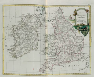 Kongerigerne England og Irland, gravering af G. Zuliani hentet fra Tome I of the Newest Atlas udgivet i Venedig i 1776 af Antonio Zatta, Privat Samling