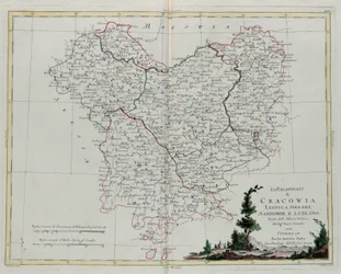 Pfalzerne i Krakow, Leczyca, Sieradz, Sandomir og Lublin, gravering af G. Zuliani hentet fra Tome III i "Nyeste Atlas" udgivet i Venedig i 1781 af Antonio Zatta, Privat Samling
