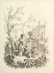 Chinoiserie med figurer i et landskab, 1700-tallet.