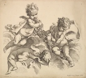 Tre børn med et frugtfad, 1738-45.