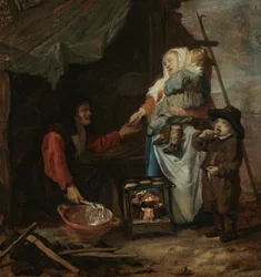 En gammel kvinde, der sælger pandekager