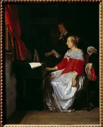 Virginals foredrag. Maleri af Gabriel Metsu (1629-1667), ec. holl.