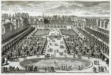 Udsigt over Parc du Palais Royal i Paris. Stik af Perelle, slutningen af 1600-tallet.