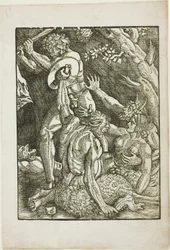 Hercules, Two Satyrs, and a Woman, tallerken to fra The Labors of Hercules