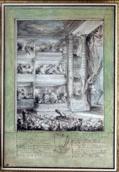 Kroningen af Voltaire (1694-1778) på Comédie-Française den 12/04/1778. Mål: 0,35 x 0,24 m. Paris, Musée du Louvre