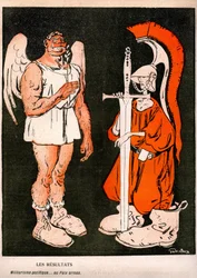 Krig og fred. Allegorie (tegneserie) af Gabriele Galantara (1867-1937) på sidste forside af den franske satiriske avis "" L