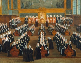 Council of Pregadi, af Gabriel Bella (1730-1799), olie på lærred, 96x149 cm