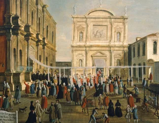 Doge og herrer i kirken San Rocco på helligdag, af Gabriel Bella (1730-1799) Olie på lærred, 92,5x145,5 cm, detalje