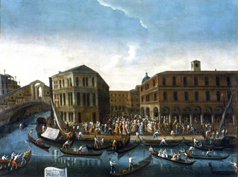 Byens repræsentanters passage til Rialto. Maleri af Gabriel Bella. Anden halvdel af 1700-tallet. Billedgalleri Querini Stampalia, Venedig (?).
