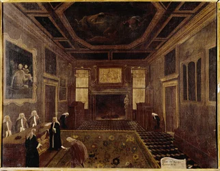 De Tis Rådssal ved Dogepaladset (Venedig, Sala dei Tre Capi del Consiglio dei Dieci) - Maleri af Gabriele Bella (ca. 1730-1799). Venedig, Querini Stampalia Foundation