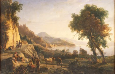 Italien, Vejen til Amalfi nær Cetara-tårnet (olie på lærred)