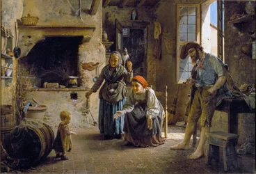 Et barns første skridt, maleri af Gaetano Chierici (1838-1920), 1865, mål 70x100 cm, Genova, Galleria d