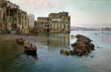 Havkysten i Napoli. Maleri af Gaetano Esposito (1858-1911)