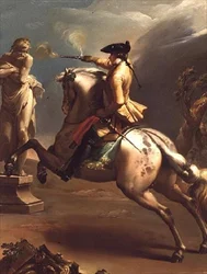 En allegori: En ung rytter, der affyrer en pistol mod en statue af en gammel mand