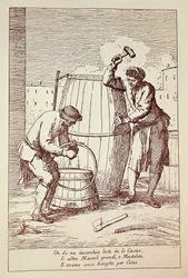 Coopers at work, gravering af Gaetano Gherardo Zompini (1700-1778) fra Kunsten i hverdagen i byen Venedig, Italien