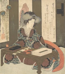 En dame, der skal skrive et digt, ca. 1820.