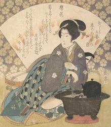 Courtesane drikker te, ca. 1830.