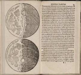 Blad af bog Sidereus Nuncius Sidereal Messenger af Galileo Galilei, 1610