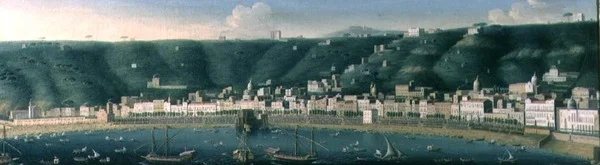 Udsigt over Napoli fra havet med Castel dellOvo og forstaden Chiaia, 1731
