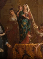 Sognekirke (Eglise Saint-Brice). Paintin "Ærkehertug Isabel af Spanien giver sine smykker til basilikum Saint-Martin af Halle". Gaspar de Crayer.
