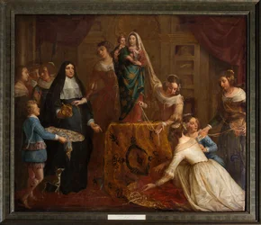 Sognekirke (Eglise Saint-Brice). Paintin "Ærkehertug Isabel af Spanien giver sine smykker til basilikum Saint-Martin af Halle". Gaspar de Crayer.