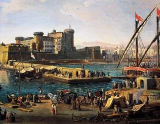 Udsigt over Castel Nuovo fra havneområdet i Napoli