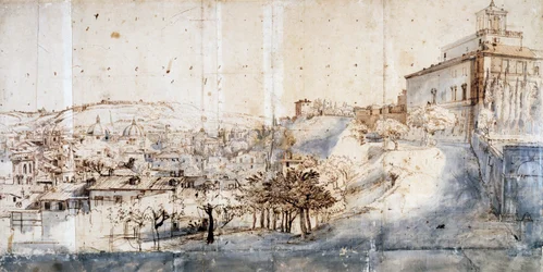 Villa Medici i Rom (blyant og akvarel på papir)