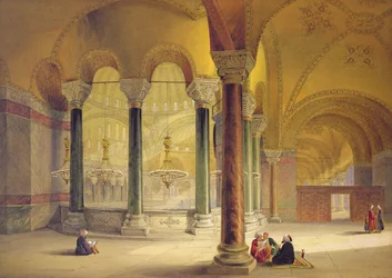 Hagia Sophia, plade 11: Meme-galleriet i det sydvestlige hjørne, indgraveret af Louis Haghe (1806-85) udgivet 1852