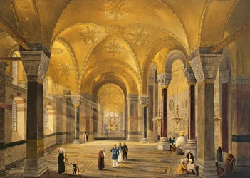 Haghia Sophia, billede 12: Meme-galleriet i det sydvestlige hjørne, graveret af Louis Haghe (1806-85), udgivet 1852