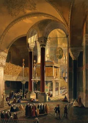 Hagia Sophia, plade 8: Imperial Gallery og æske, indgraveret af Louis Haghe (1806-85) udgivet 1852