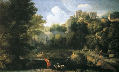 Flodlandskab, der viser hyrde