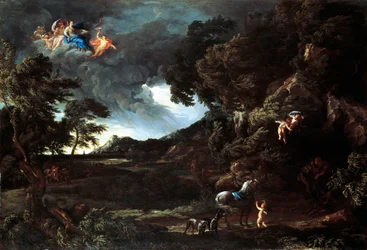 Landskab med Unionen af Dido og Aeneas, ca. 1664-48 (olie på lærred)