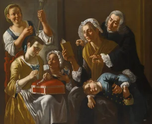 La lecon de couture - Sylektionen af Traversi, Gaspare (1732-1769). Olie på lærred, størrelse: 131x158, ca 1760, privat samling