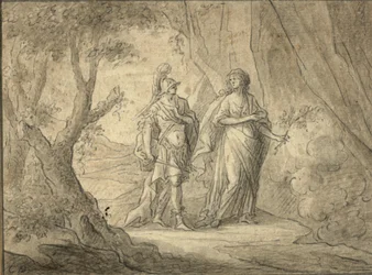 Par i en skov (blyant og blæk på papir)