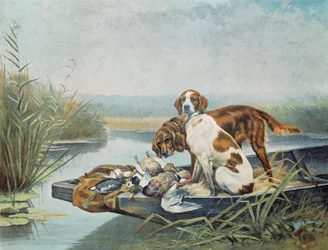 Jagt souvenirs: "" hunde og vildt"" Akvarel af Jules og Gaston Gelibert (1800-tallet) Paris, dekorativ kunst