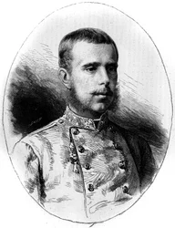 Portræt af ærkehertug Rodolph af Østrig (1858-1889). Indgravering af G. Vuillier i "" Le Monde Illustré"" nr. 1260 af 21. maj 1881.