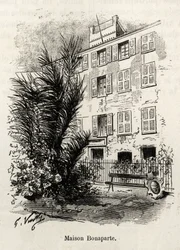 Facaden på huset Bonaparte, hvori Napoleon Bonaparte (1769-1821) ikke er. Gravering og historie "" La Corse"" af Gaston Vuillier (1845-1915), i 1890, i Le tour du monde, nouveau journal des voyages, under ledelse af Edouard Charton (1807-189)