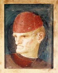 Italien, Varallo, Fragment af fresko af et hoved