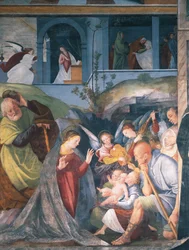 Fødselskirken, fresko af Gaudenzio Ferrari (1475-1546), St. Christophe-kirken, Vercelli, Italien
