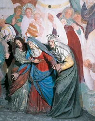 Statuer af hellige kvinder efter Kristus, detalje fra korsfæstelsen af Gaudenzio Ferrari (1475-1546), Kapel XXXVIII, Varallo Sesias hellige bjerg (UNESCOs verdensarvsliste, 2003), Italien