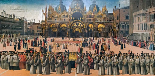 Procession på Piazza San Marco i Venedig, 1496.