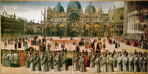 Procession på Piazza San Marco, Venedig (olie på lærred)