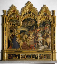 Altertavle med De hellige tre kongers tilbedelse (Pala Strozzi). Maleri af Gentile da Fabriano (Gentile di Niccolò)