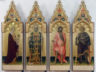 De fire helgener fra Quaratesi-polyptikken, Maria Magdalene, Nikolaus af Bari, Johannes Døberen og Sankt Georg