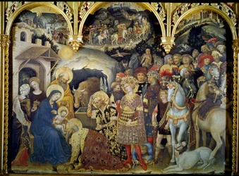 Tilbedelsen af Detrempe Magi på Træ af Gentile da Fabriano (1370-1427) 1423. Søn. 3x2,8 m Firenze, Uffizi galleri.