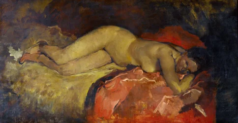 ""Nu lange"" (liggende nøgen) Maleri af George hendrik Breitner (1857-1923) - ca 1887 - Olie på lærred - Dim 134x224,5 cm Gemeentemuseum Den Haag (Haag) Holland