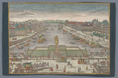 Udsigt over Pont Neuf over Seinen i Paris, med udsigt til Pont Royal Gesicht der Neuen Bruck, gegen der Königl. Bruck til Paris