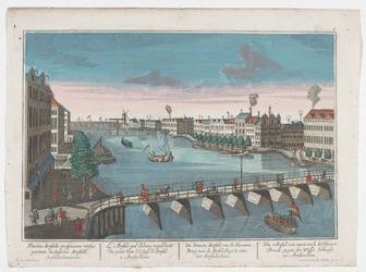 Udsigt over Binnen-Amstel mellem Blauwbrug og Hogesluis i Amsterdam Die Amstel von inden nach der blauen Brücke gegen der Wasser Schleuße zu Amsterdam (titel på objekt) Amsterdam (serietitel)